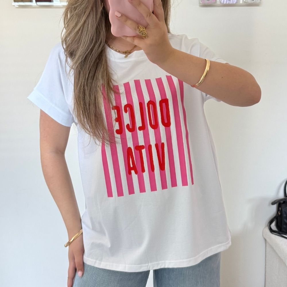 Wit dolce vita print t-shirt dames