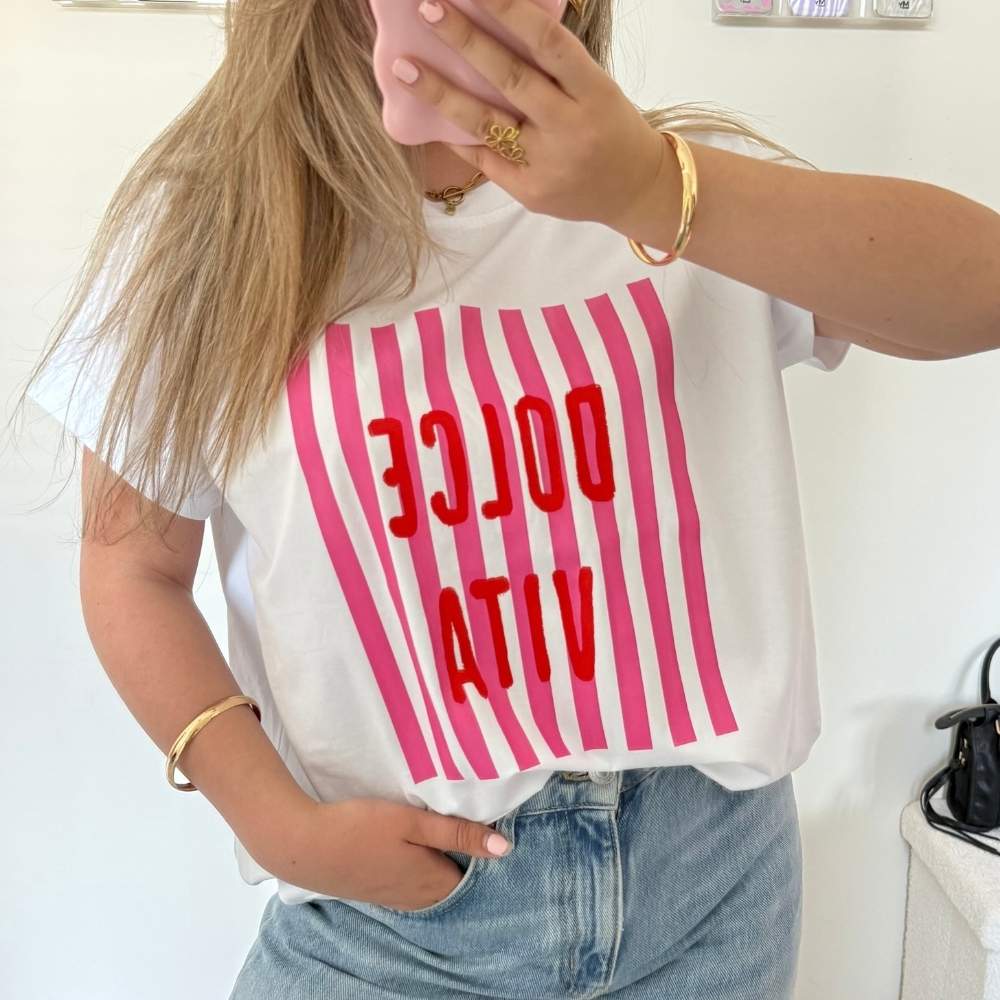 Wit dolce vita print t-shirt dames