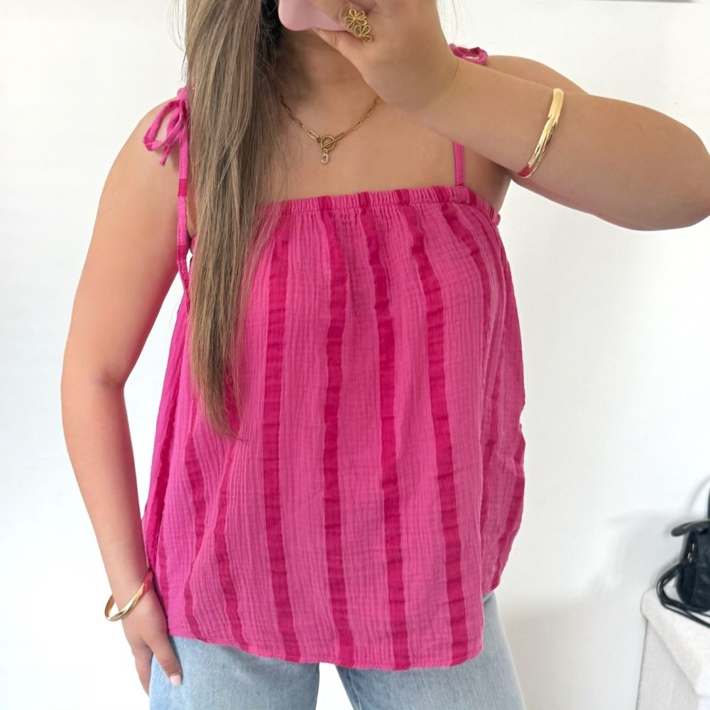 Roze gestreepte top dames