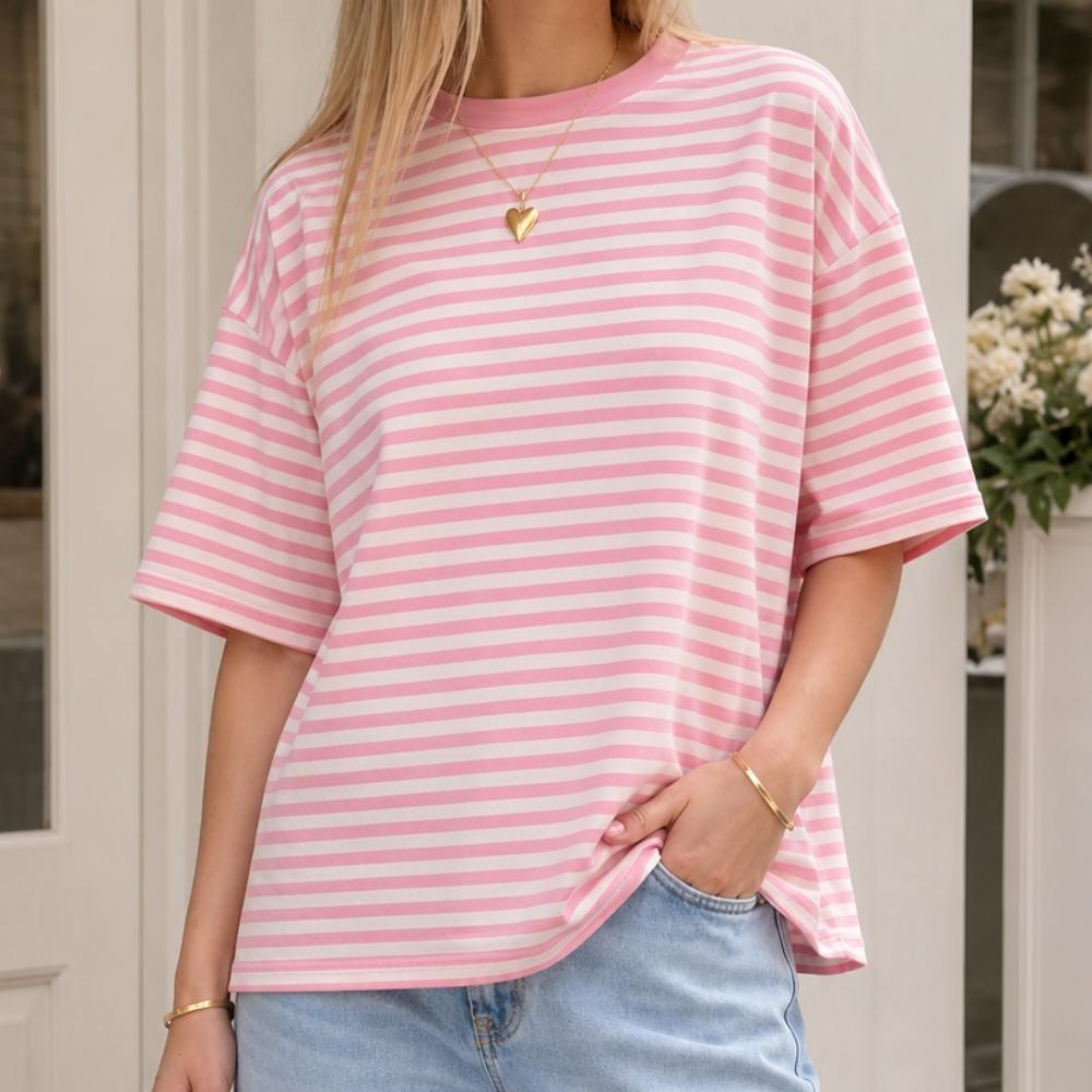 roze gestreept t-shirt dames