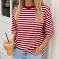 Roze burgundy gestreept oversized t-shirt dames