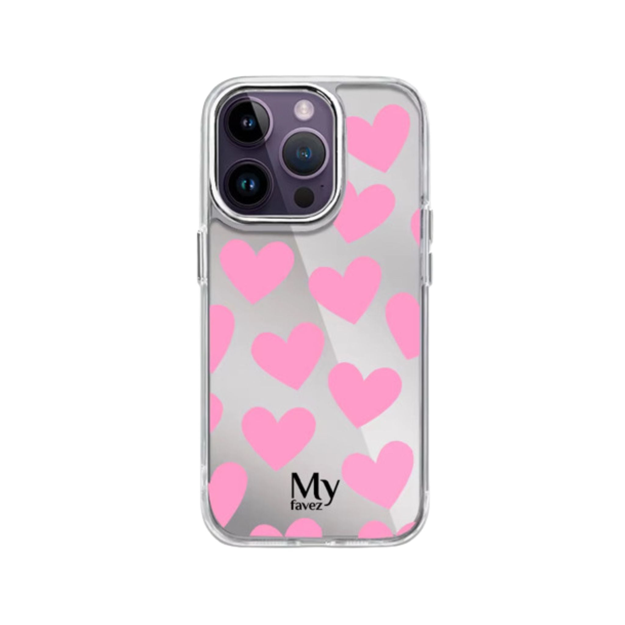 Roze telefoonhoesje met hartvormige spiegel – Pink Heart Mirror Case van My Favez