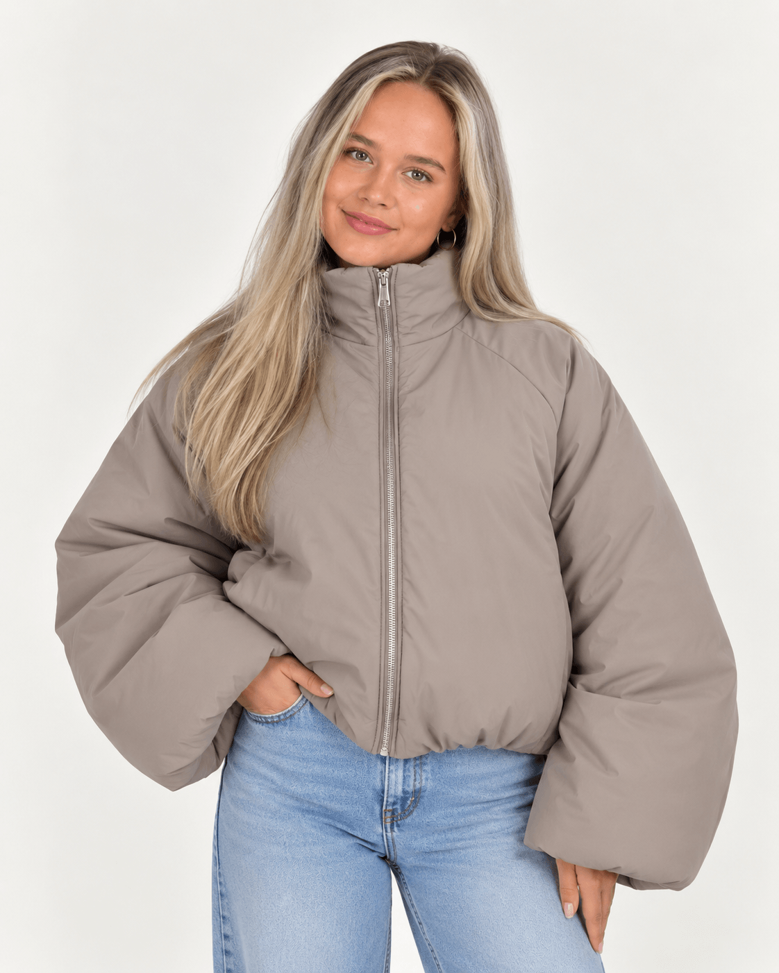 puffer jas taupe