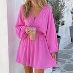 Roze katoenen jurkje dames met elastische taille