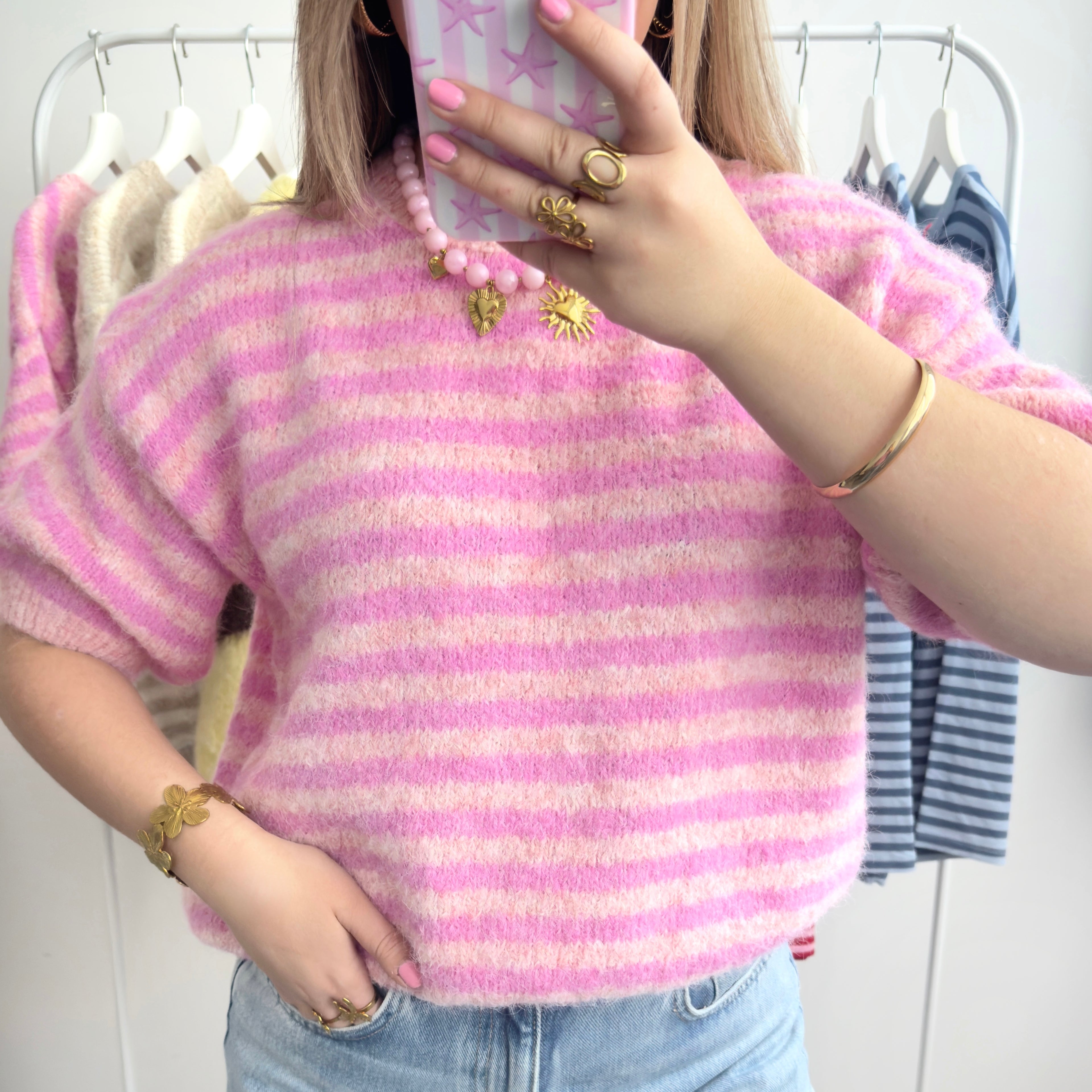 Soft Knit Top Stripe Pink