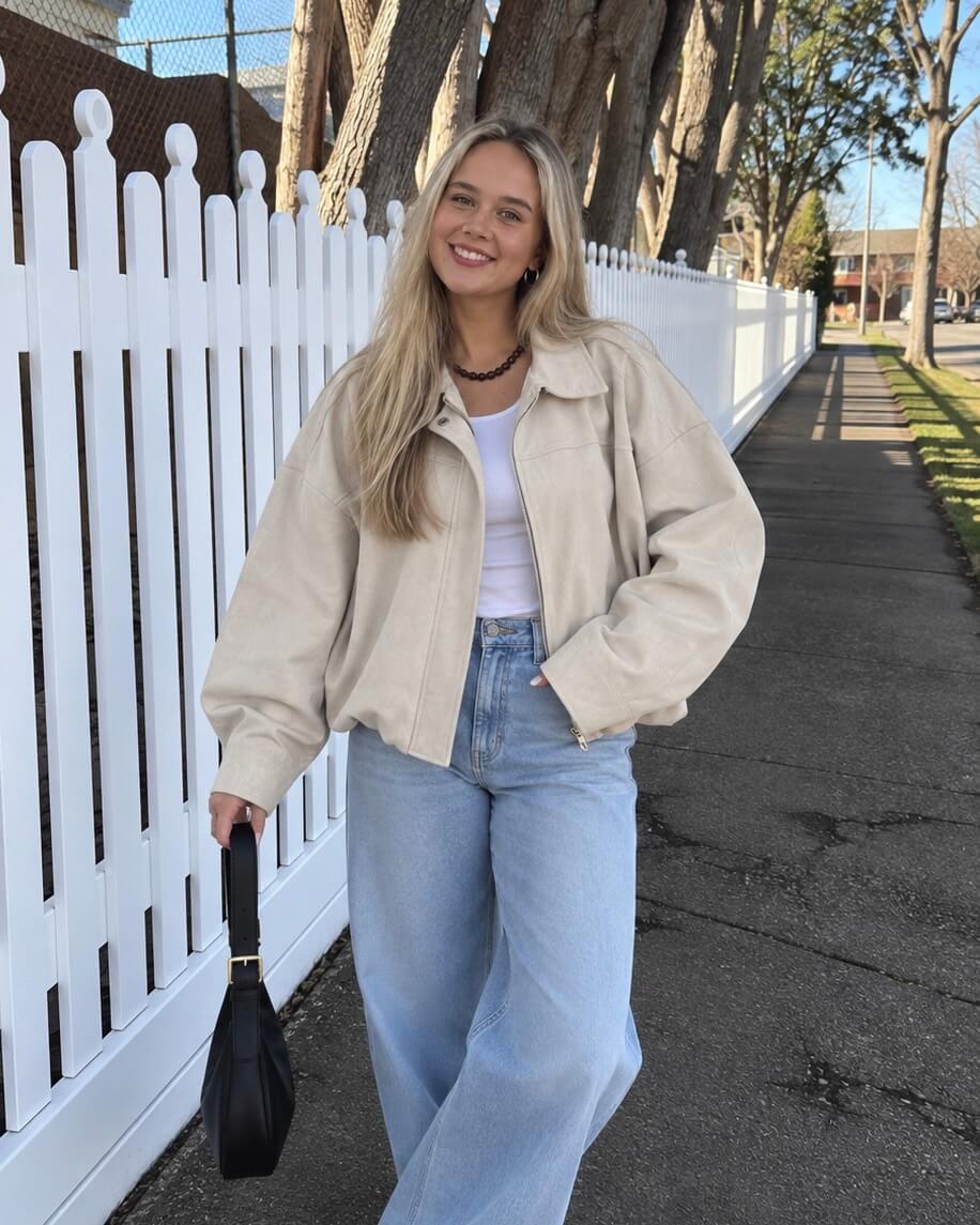 Suède jas dames beige oversized