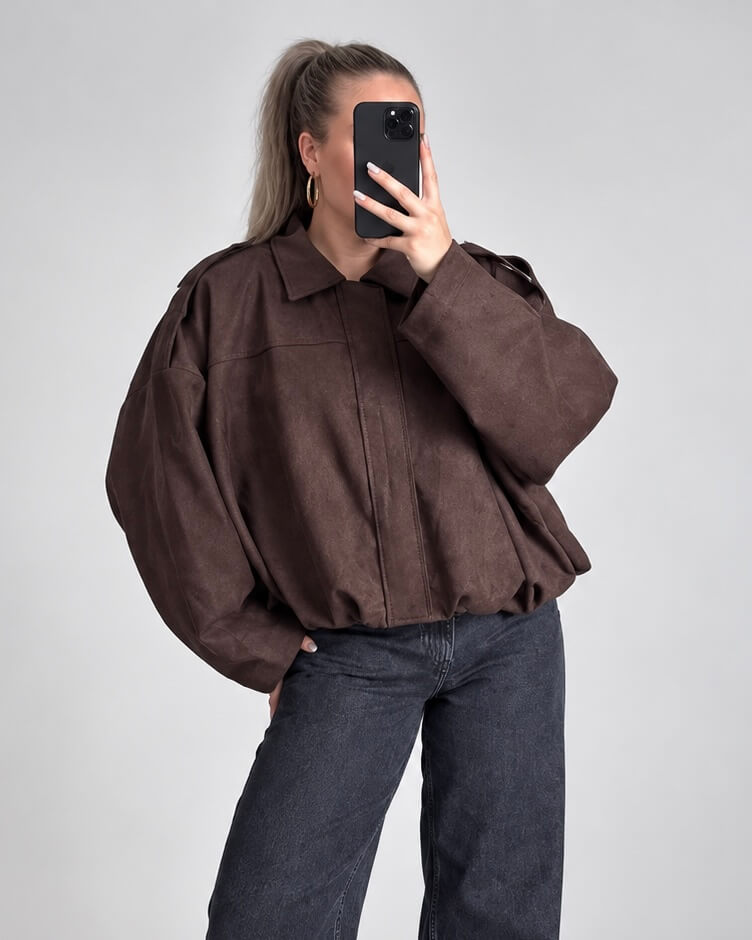 Suède jas dames donkerbruin oversized