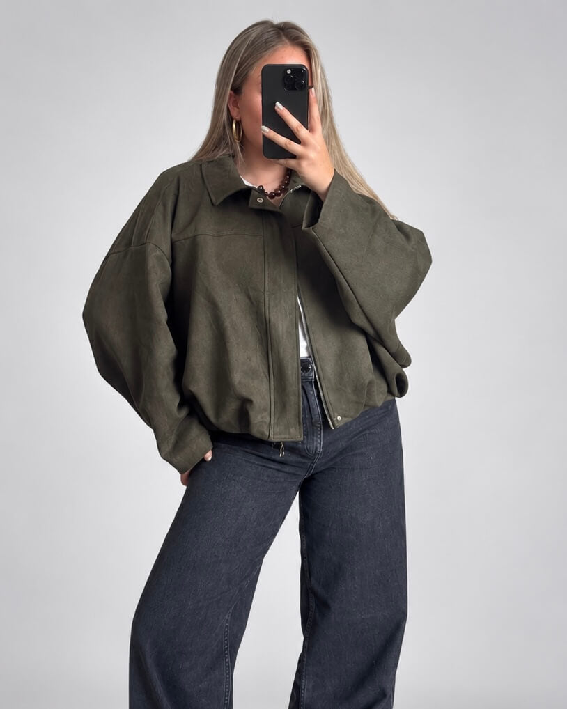 Suède jas dames army groen oversized