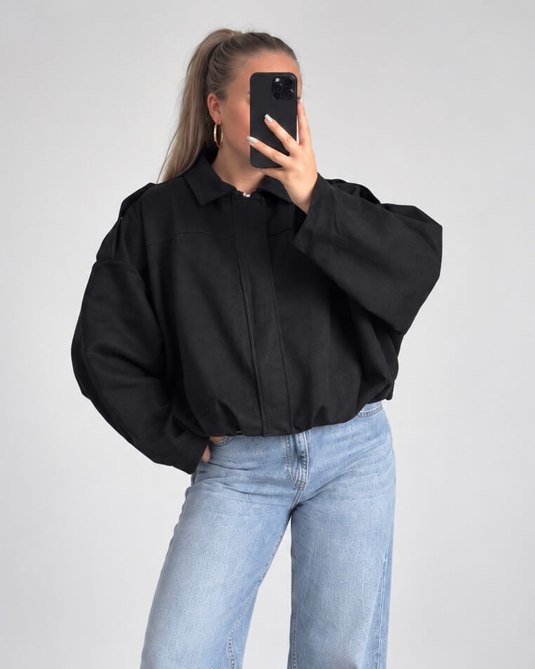 Suède jas dames zwart oversized