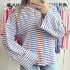 blauw roze gestreepte longsleeve dames
