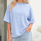 blauw wit gestreept oversized t-shirt dames