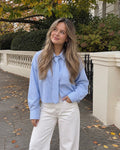 blauw wit strass blouse met sjaaltje