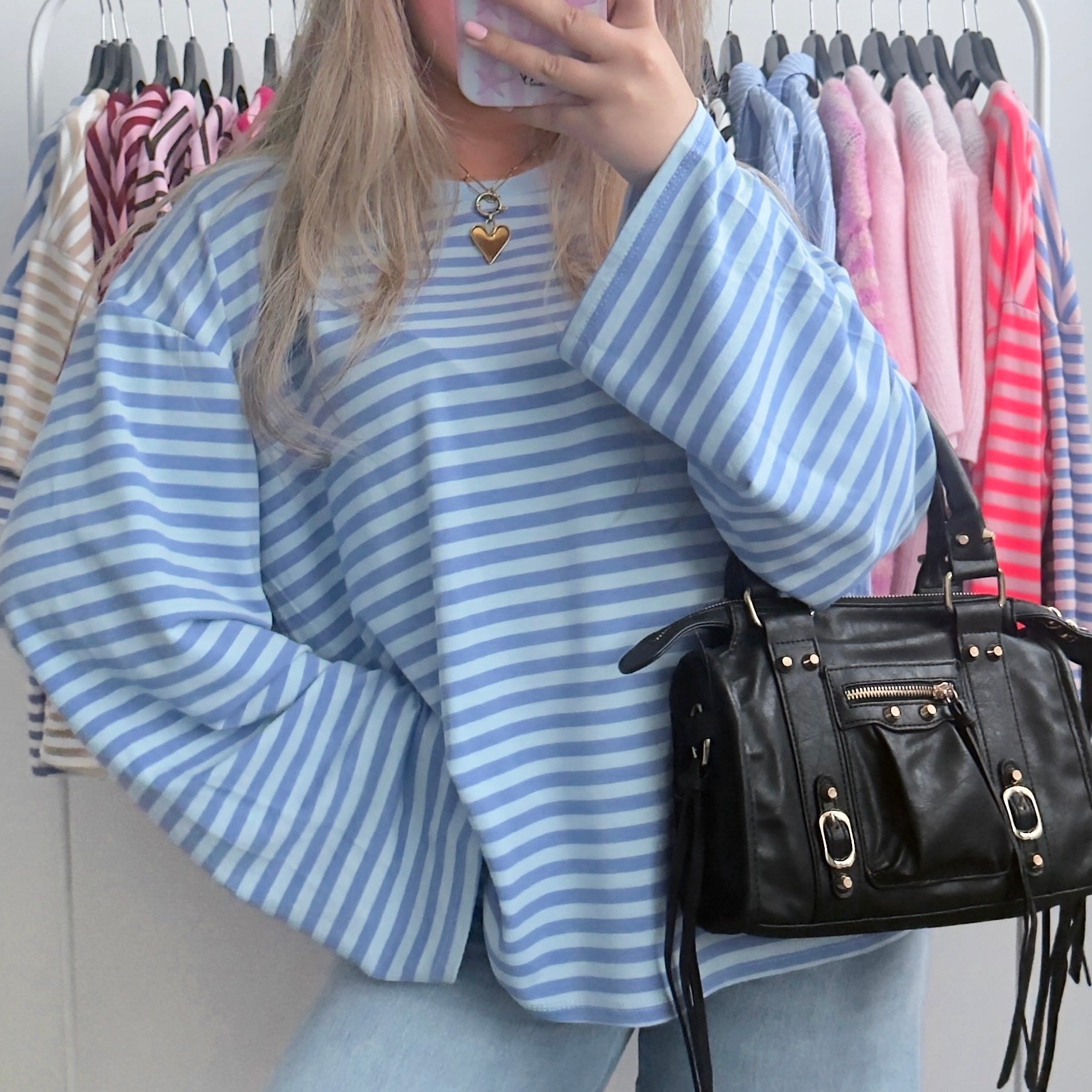 Blauwe oversized gestreepte longsleeve dames