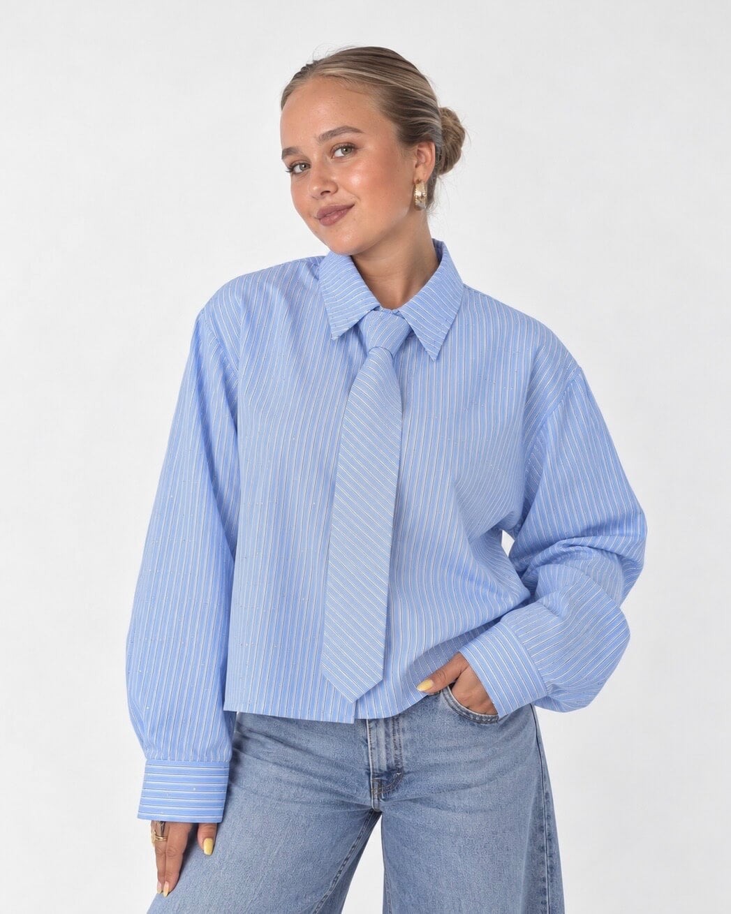 blauwe strass blouse dames