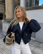 Cropped trenchcoat dames navy blauw