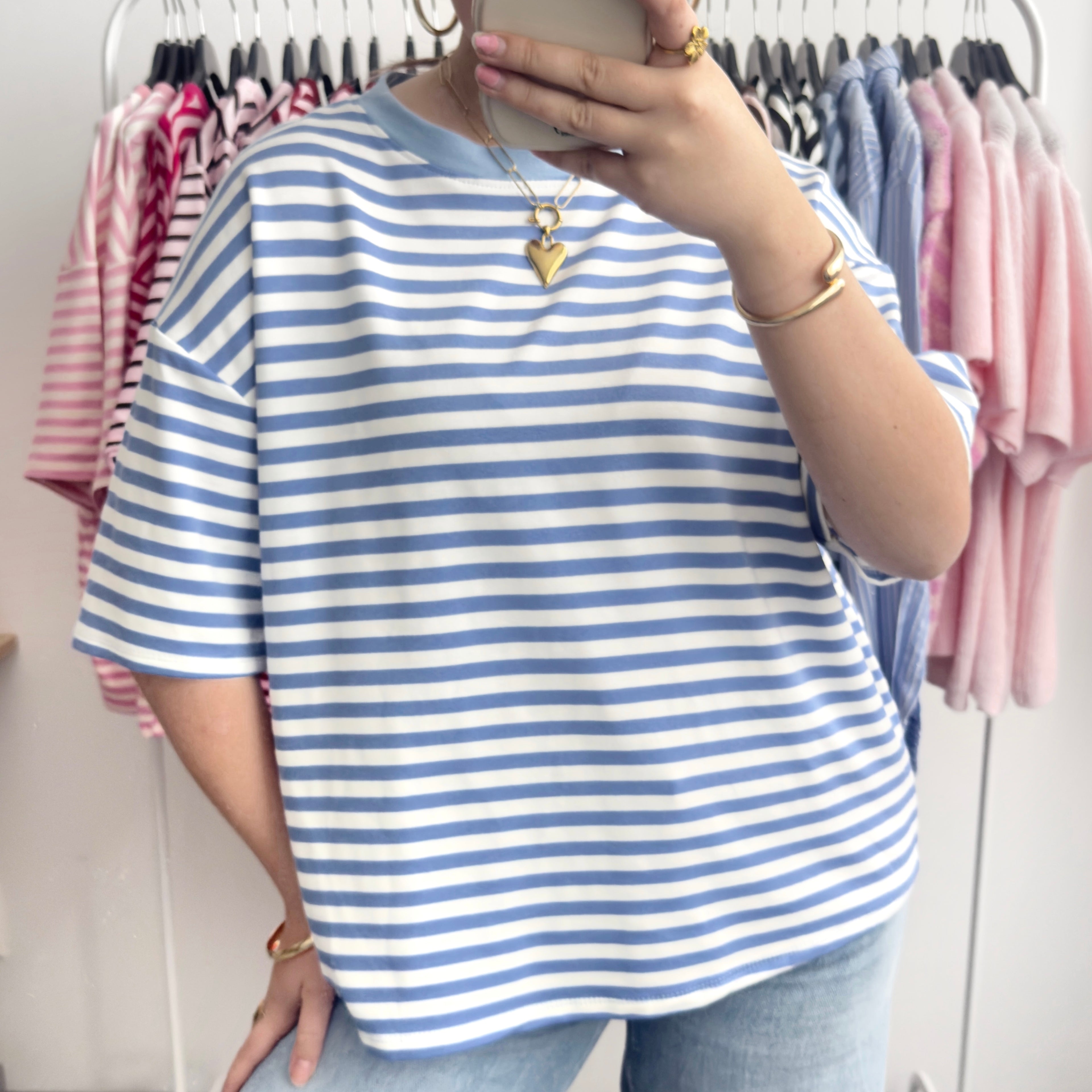 Licht blauw wit gestreept oversized t-shirt dames