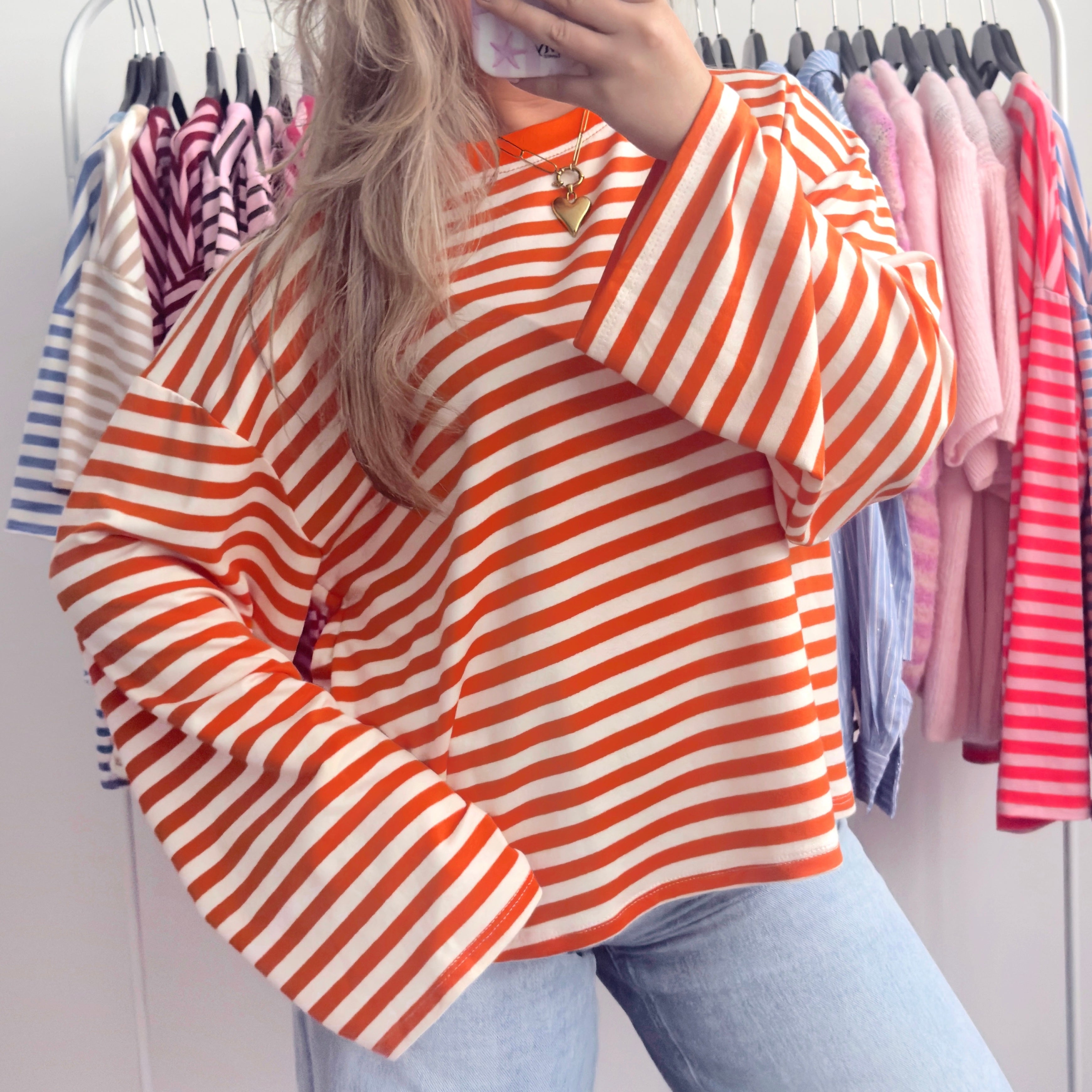 Oranje gestreepte longsleeve dames koningsdag