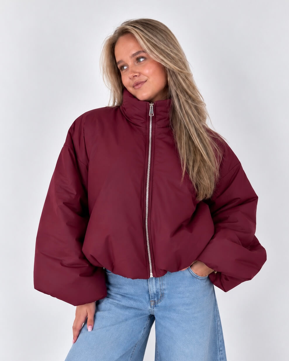 puffer jas bordeaux dames