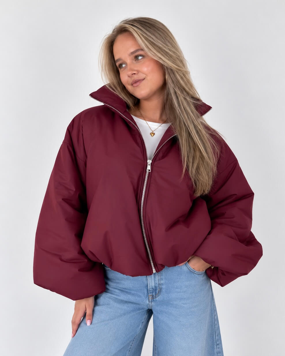puffer jas dames bordeaux