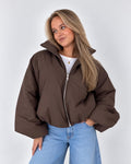 puffer jas dames donkerbruin