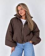 puffer jas dames donkerbruin