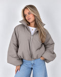 puffer jas dames taupe