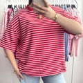 Rood roze gestreept oversized t-shirt dames