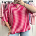 Roze donkerroze gestreept oversized t-shirt dames