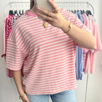 Roze lichtroze gestreept oversized t-shirt dames