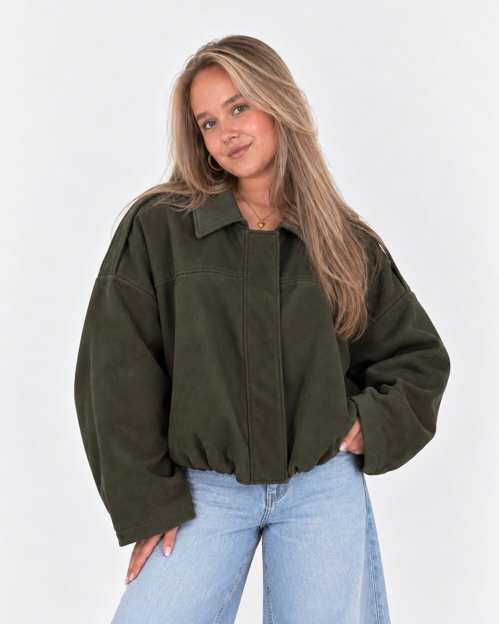 suede jas dames army groen