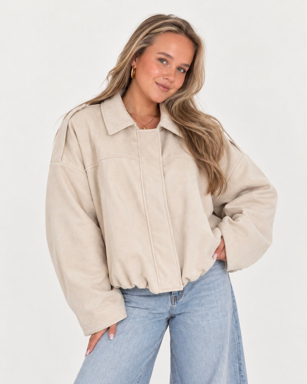 suede jas dames beige