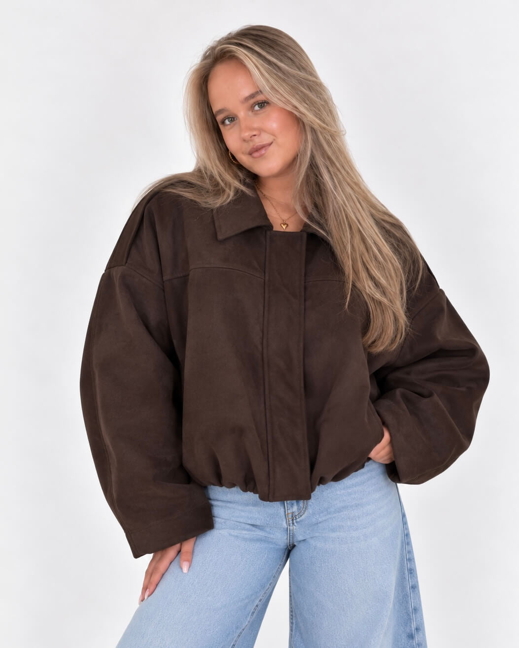 suede jas dames donkerbruin